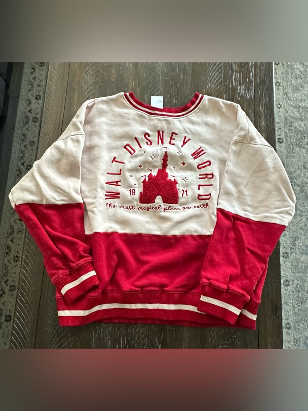 Disney Red and Cream Walt Disney World Castle Crewneck - Size Medium